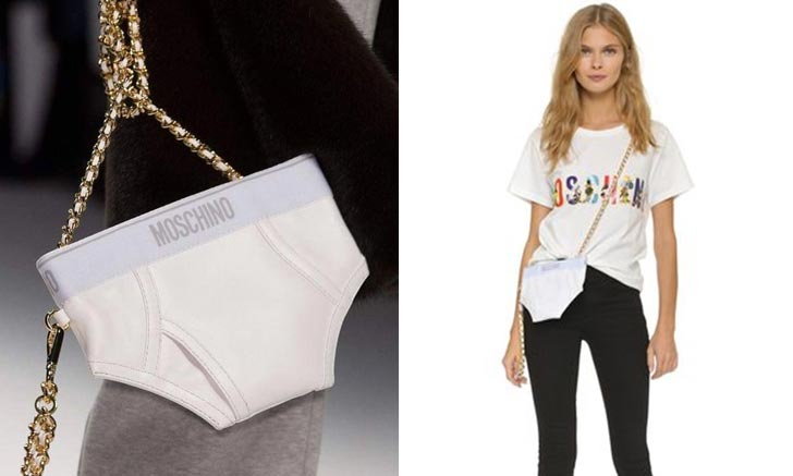 Chưa hết, trong quá khứ, Moschino Mẫu túi lạ như clutch mang hình dáng... Quần lót là thiết kế gây tranh cãi lớn. Nhiều tín đồ đặt câu hỏi: ''Liệu ai dám dùng chiếc túi này ra đường?''. Dù quái dị là thế nhưng item này được bán với giá hơn 23 triệu đồng.